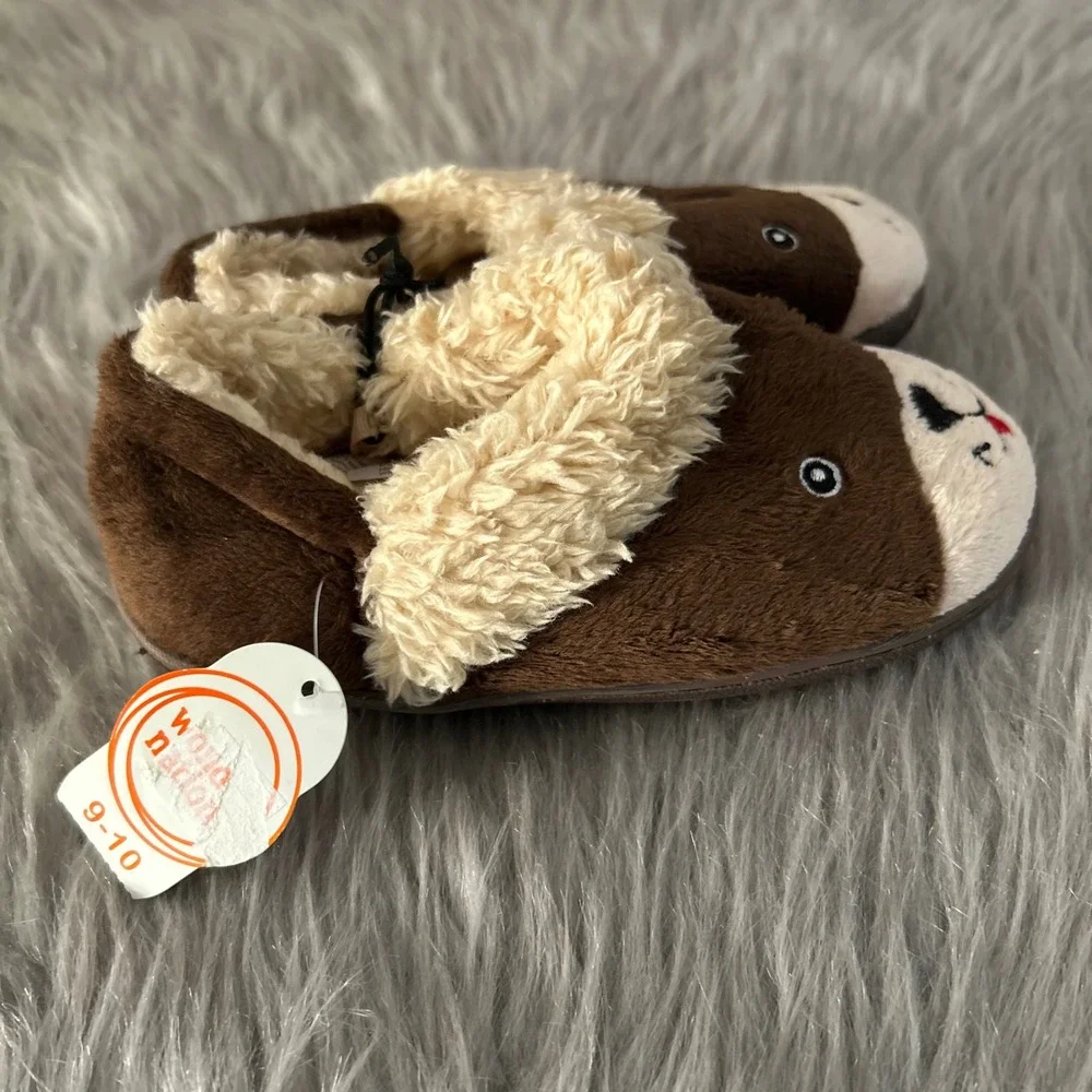 Wonder Nation Dog Slippers Toddler Boys Size 9-10 Brown Slip On Lined Shoes